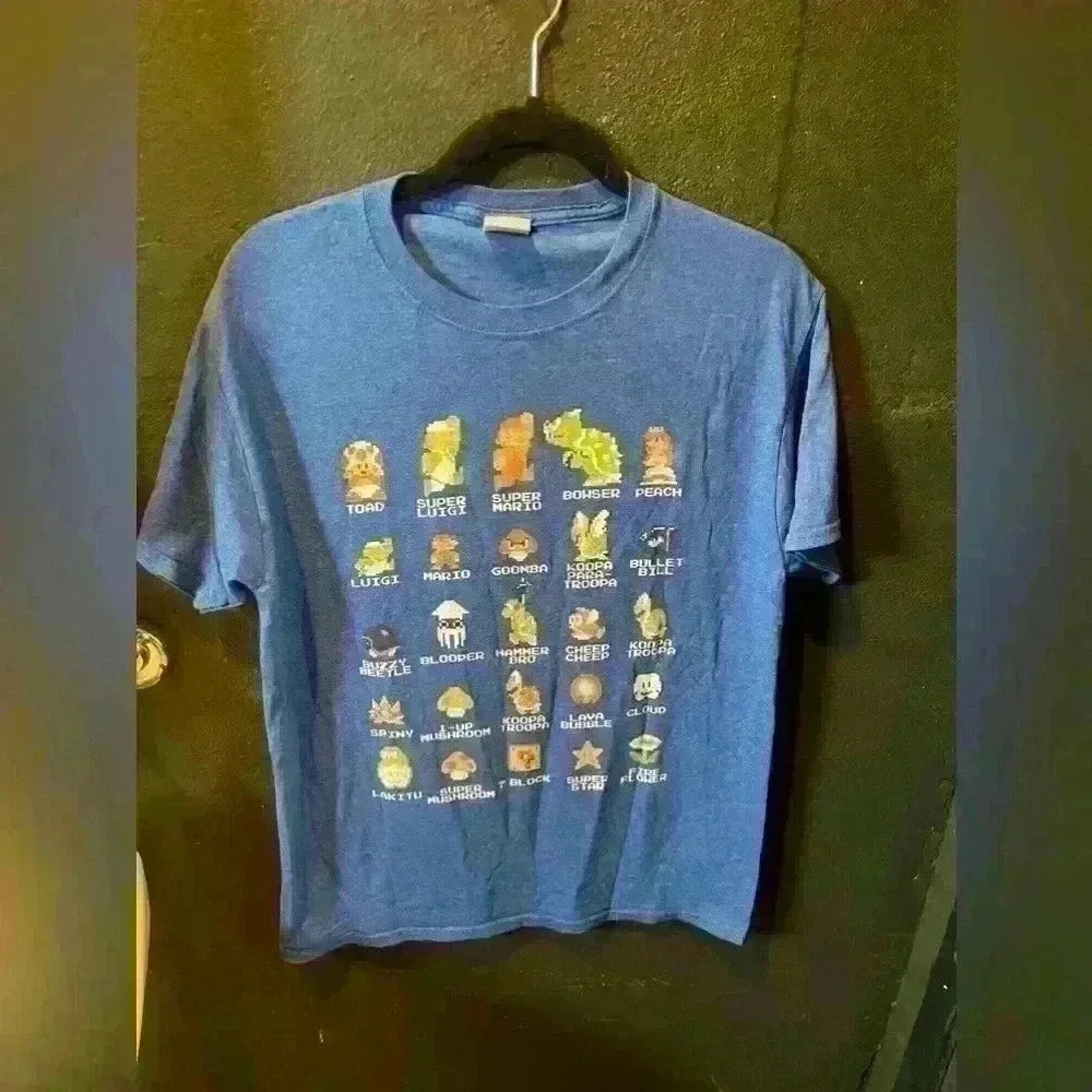 Men’s Vintage Nintendo Blue Graphic Short Sleeve T-shirt Size Medium